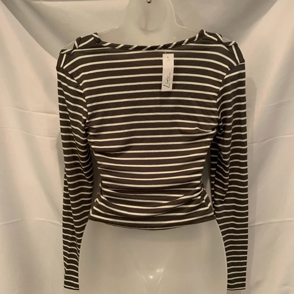 Livia By Livia Rae New Top Black And White Striped Cold Shoulder Cropped Small